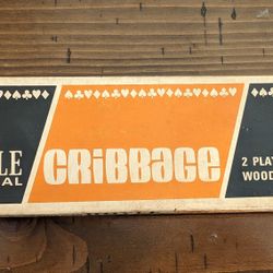 Hoyle Official Cribbage 2 Player wood Board With Box Vintage