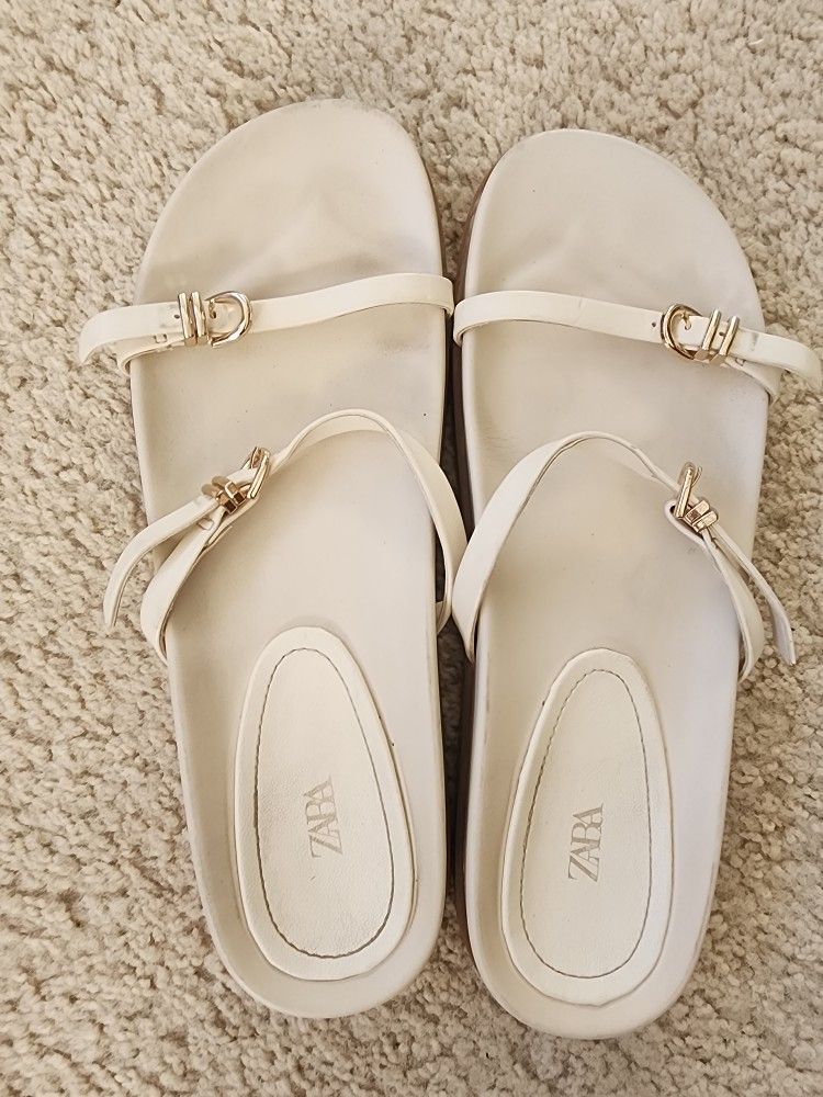 Zara Cream Slides with Adjustable Buckles Size 39