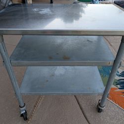 Steel Utility Cart / Table On Wheels With Shelves