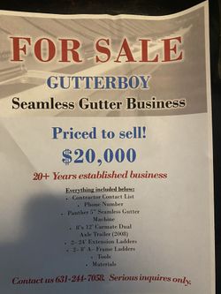 Seamless Gutter Business For sale
