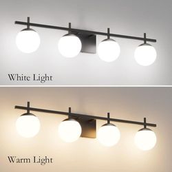 Ralbay Matte Black 4-Light Milky Glass Mid Century Modern Bathroom Vanity Lights Over Mirror