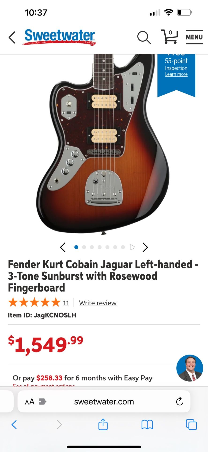 Fender Kurt Cobain Jaguar Left-handed - 3-Tone Sunburst with Rosewood Fingerboard