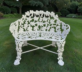 Cast Aluminum White Grape and Leaf Garden Bench