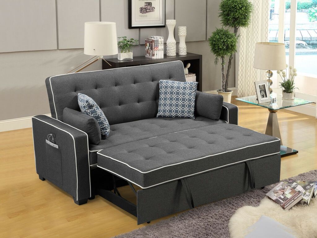 Sleeper Sofa Pull Out Bed In Grey Fabric 
