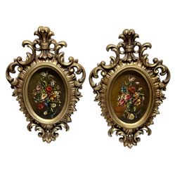 1970’s COLLECTIBLE PAIR OF BURWOOD ROCOCO FLORAL HIGHLY ORNATE WALL HANGINGS