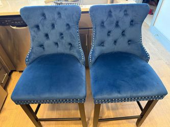 Set of 2 Blue Velvet Counter/Bar Stools with Nailhead Trim