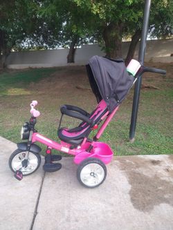 Pink Kids Tricycle with Canopy and Push Handle