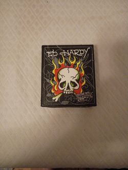 BRAND NEW Ed Hardy bifold wallet featuring a multicolor eagle tattoo graphic in a gift box.