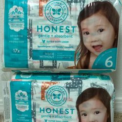 The Honest Company 2 packs of 18 diapers /size 6