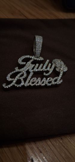 Iced out Truly Blessed (silver moisannite pendant)