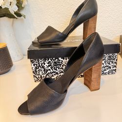 Franco Sarto Women Peep Toe Heel Shoes Black Leather Size 8 Medium