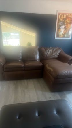 Brown leather sofa