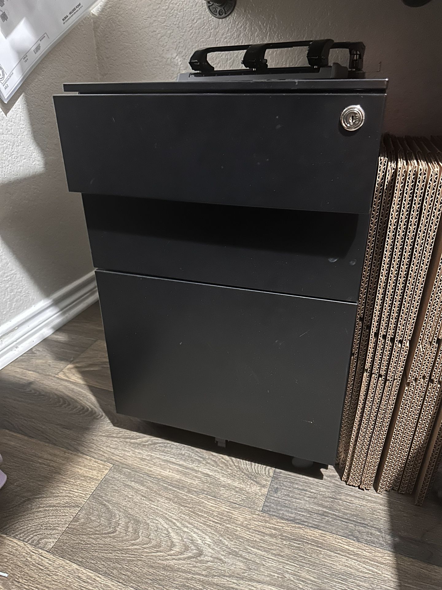 Black Three Drawer File Cabinet On Wheels