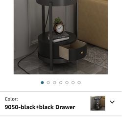 wangpengkai Black Small Smart Led Nightstand with Drawers, Sofa Narrow Round Side/End Table with Wireless Charging Station and USB Port-14in