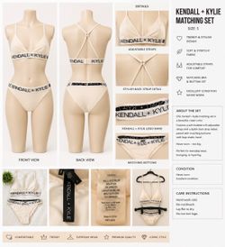Kendall + Kylie Cream Bralette & Bottoms Set S Adjustable Straps Logo Band Lined