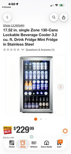 Lockable Beverage Cooler 17.52 in. single Zone 130-Cans cu. ft. Drink Fridge Mini Fridge in Stainless Steel