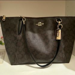 COACH AVA SIGNATURE TOP ZIP MEDIUM TOTE IN BROWN CVC