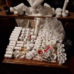 Assorted Pvc Fittings Over 100 Pcs And A Pack Of 1/2 Inch Sharkbites 