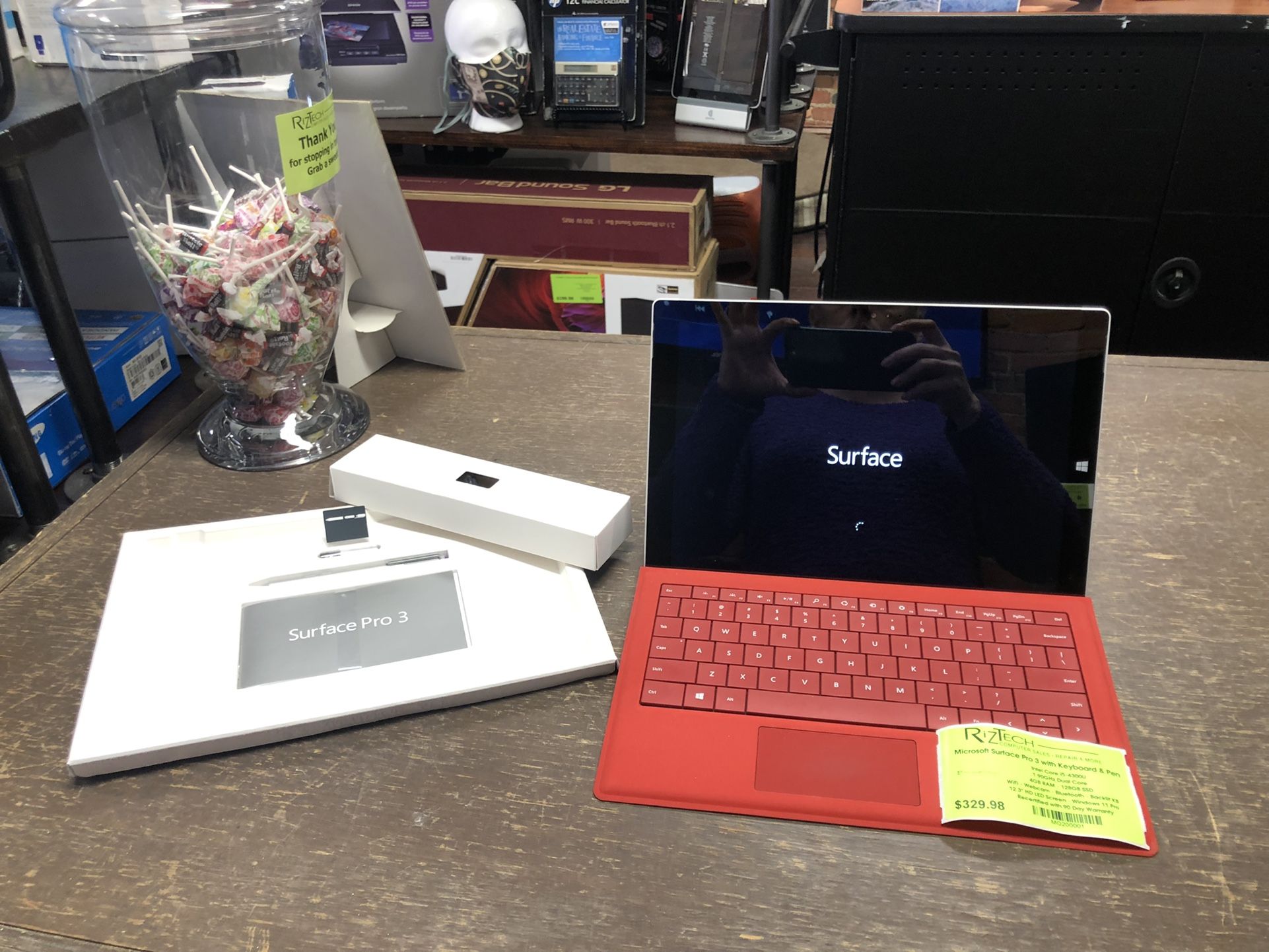 Microsoft Surface Pro Laptop Tablet 3 w/keyboard and pen i5 4GB RAM 128GB SSD 12.3” HD LED W11Pro