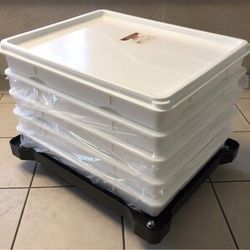 🍕 6 Commercial Dough Box Set + Lid w/ Heavy-Duty Dolly — NEW / Never Used