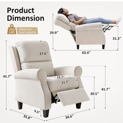Push Back Recliner Chair Living Room, Reclining Sofa Chair, Modern Recliner, Fabric Recliner Arm Seat for Living Room/Office/Apartment, Beige