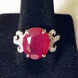New, Custom Made, Sterling Silver Scrolled Shoulder with a 14x12mm ruby and cubic zirconium accents, Size 8
