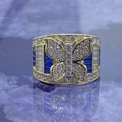 $875 Yellow Gold W Blue Zirconia Butterfly Ring 