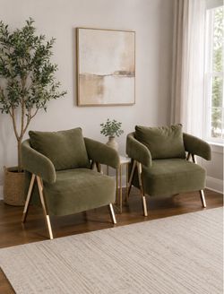 Set of 2 Green Accent Chairs with gold metal legs