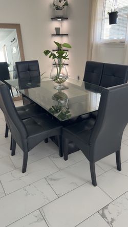 Glass Top Dining Table with 6 Chairs