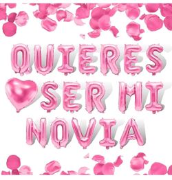 QUIERES SER MI NOVIA - Quieres Ser Mi Novia Balloons, 16" Letter Balloons, Red Heart Balloon with 200pcs Artificial Rose Petals, Quieres Ser Mi Novia