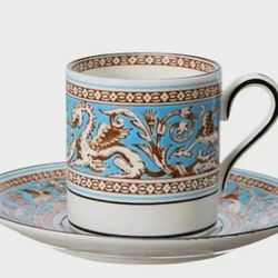 Like New Wedgwood Florentine Turquoise Demitasse Cup Saucer 4 Piece Set.  2-Cups, 2-Saucers 