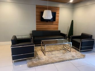 Reception /lobby sofa set 3 pc black with chrome