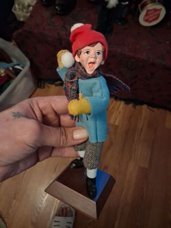 Christmas Boy Caroler Figurine with Wood Base