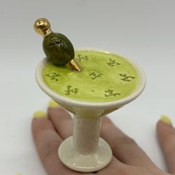 Nora Fleming Retired Mini Martini Glass Cocktail Drink with Olive Initials
