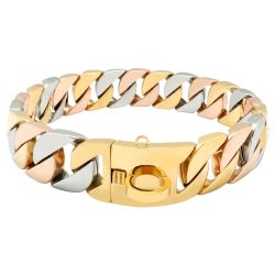 Tri Color Cuban Link Collar Set And Leash