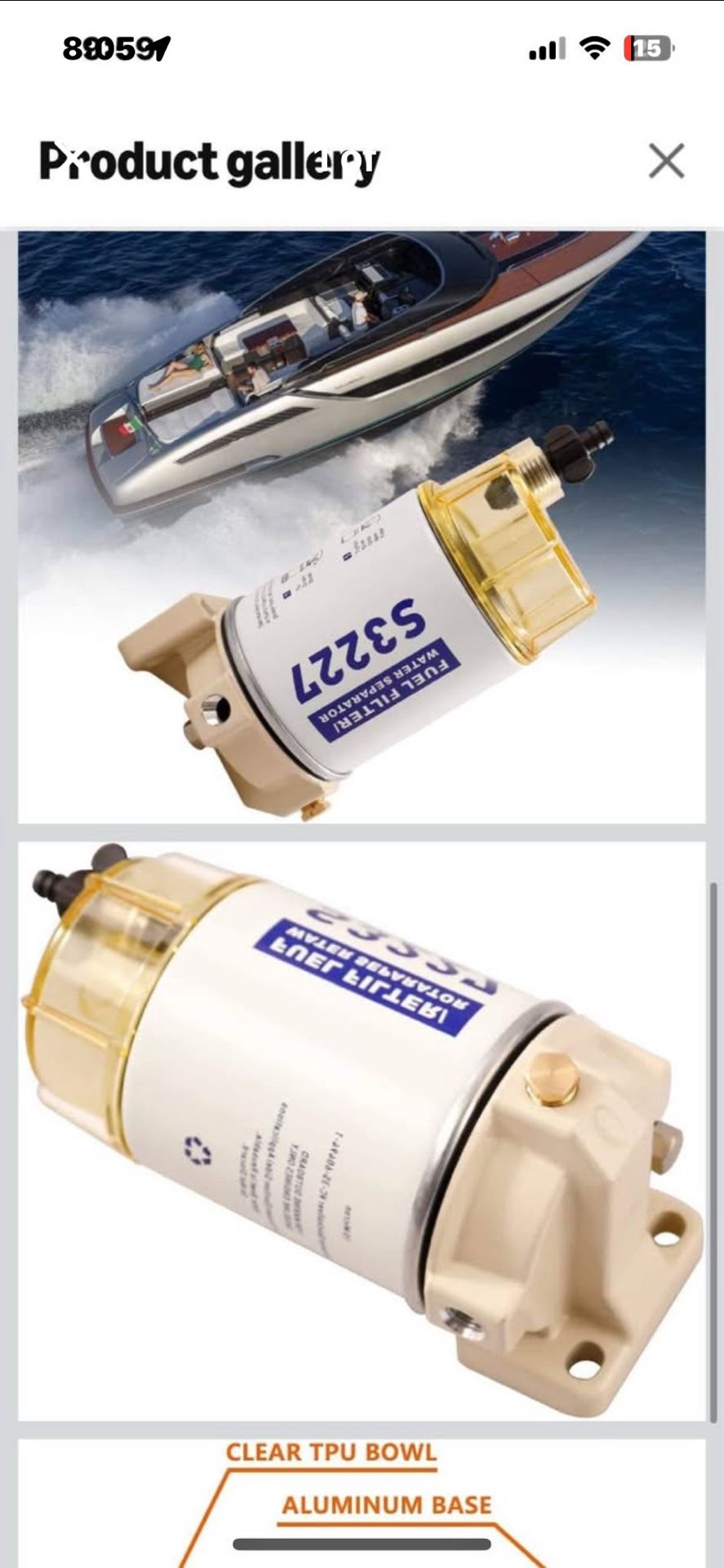 S3227 9-37882 18-7922 Fuel Filter Marine Fuel Water Separator Assembly Replacement for Marine Outboard Motor Mercury Replaces# S3227 18-7948 9-37882 3