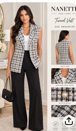 Nanette size Medium nes no tags white and black plaid tweed vest with pearl buttons #preppy #tweed