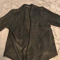 Nic + Zoe PM Petite Medium Mesh Cardigan 3/4 Quarter Sleeve Sweater - Black  