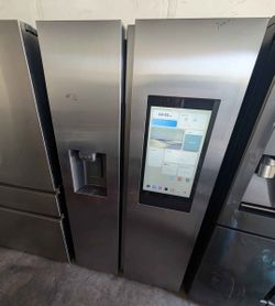 SAMSUNG FAMILY HUB STAINLESS STEEL COUNTER DEPTH SIDE BY SIDE REFRIGERATOR ICE AND WATER DISPENSER