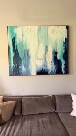 Large Abstract Canvas Painting in Wood Frame
