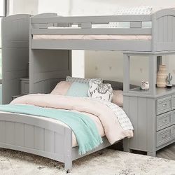 Rooms To Go Kids Cottage Gray Twin/Full Step Bunk Bed with Dresser