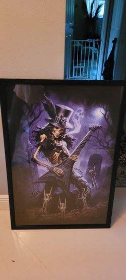 Guns N Rose's Slash skeleton smoking guitar custom framed poster