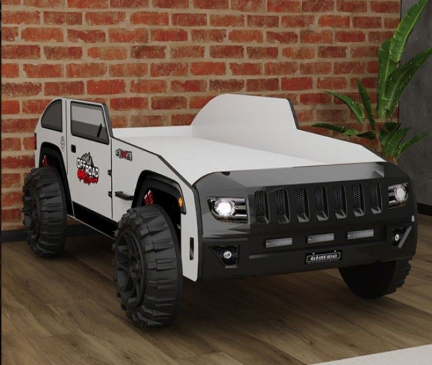 Brand New White & Black Jeep Design Twin Bed Frame