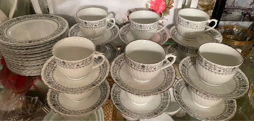 Vintage china teacup with dessert plates set