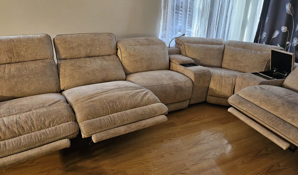 Beige Recliner Sectional Couch 