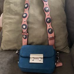 Blue And Pink Suede Purse 