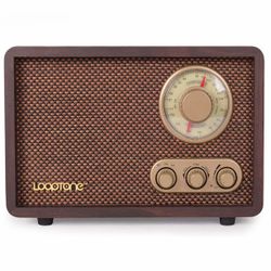 FM AM Radio Retro Wood Radio with Bluetooth Play Mp3 and Antenna Built in Speaker for Kitchen Living Room Coffee
