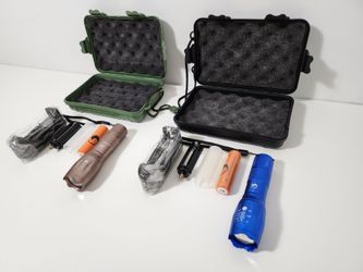 2pcs U`King Portable Zoom Flashlight T6 Tactical Torch + 18650 Rechargeable Battery ( Blue & Brown )