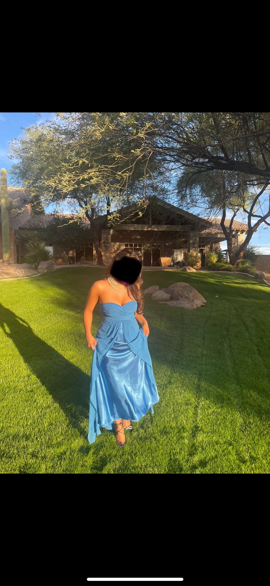 Long Blue Sleeveless column dress