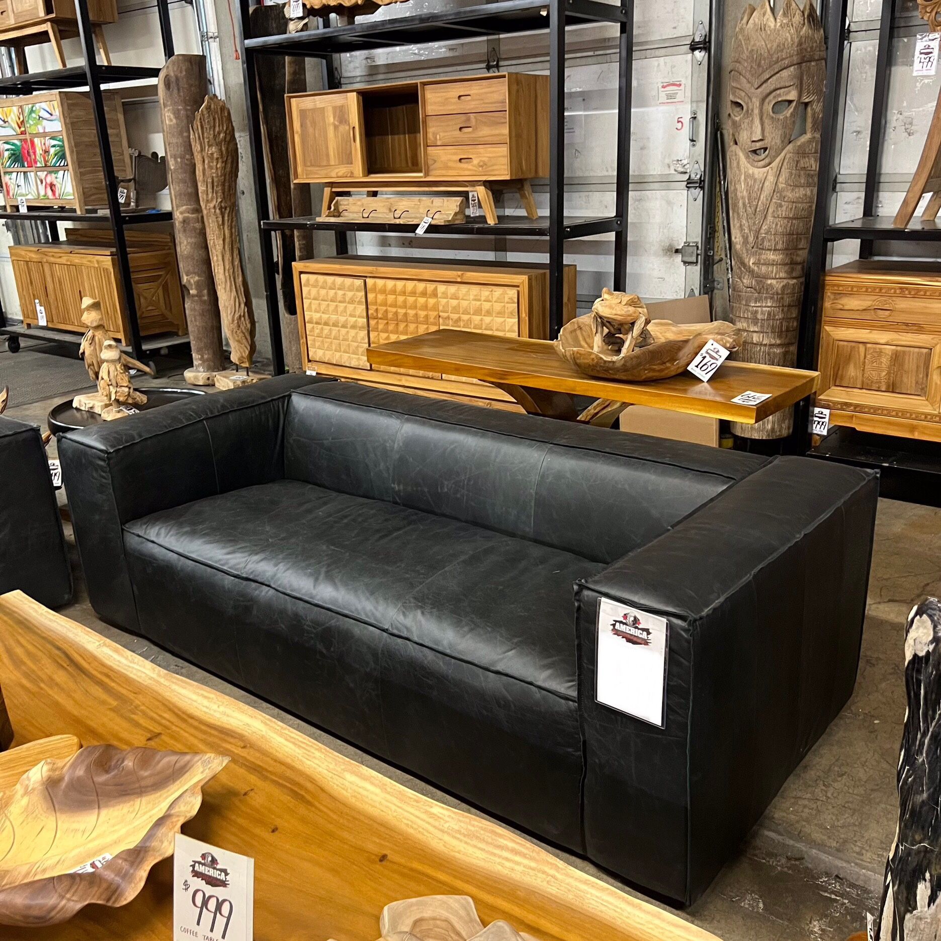 Black Top Grain Leather Sofa - Sonoma